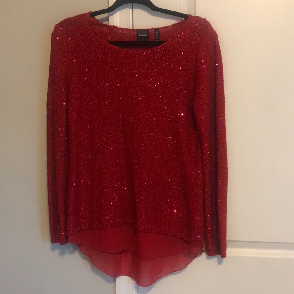 Women’s medium red sweater by Rafaella. Round neck with tiny sequins throughout.